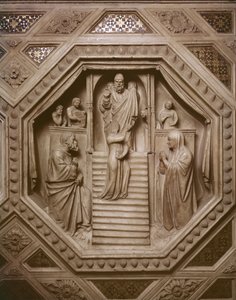 神殿の聖母の贈呈、幕屋の底からの詳細、1349-59（大理石）